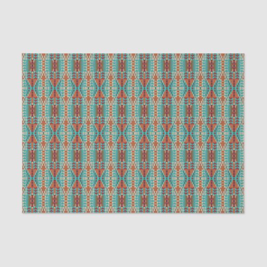 アクアターコイズ燃えたオレンジタウペブラウンモザイクアート 薄葉紙 (正面)