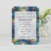 アクアターコイズ金ゴールドピーコックフェザー50誕生日 招待状 (スタンド正面)