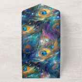 アクアターコイズ金ゴールドピーコックフェザー オールインワン招待状 (外側)