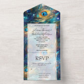 アクアターコイズ金ゴールドピーコックフェザー オールインワン招待状 (内側)