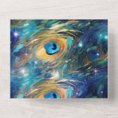 アクアターコイズ金ゴールドピーコックフェザー オールインワン招待状 (裏面)