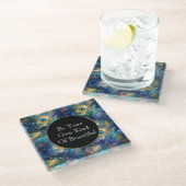 アクアターコイズ金ゴールドピーコックフェザー ガラスコースター (アングル)