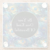 アクアターコイズ金ゴールドピーコックフェザー ガラスコースター (裏面)