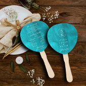 アクアターコイズ&ティール(緑がかった色)水彩結婚式 プログラム ハンドファン