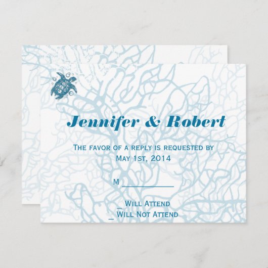 アクアタートルラブ結婚の応答カード 出欠カード (正面/裏面)