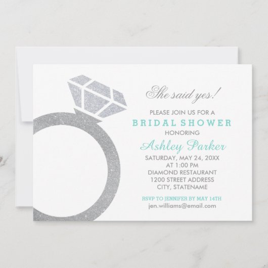 アクアダイヤモンドリングや輪結婚グリッターブライダルシャワー 招待状 (正面)