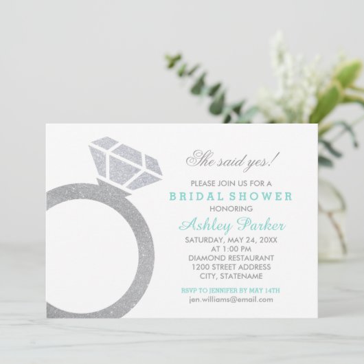 アクアダイヤモンドリングや輪結婚グリッターブライダルシャワー 招待状 (スタンド正面)