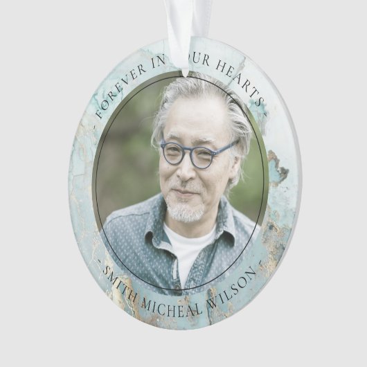 アクアダスキーブルー金ゴールドアゲート悔やみや弔慰記念写真 オーナメント (正面)