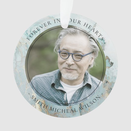 アクアダスキーブルー金ゴールドアゲート悔やみや弔慰記念写真 オーナメント (正面)