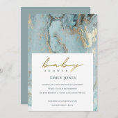 アクアダスキーブルー金ゴールドアゲート赤ちゃんシャワー招待状 サンキューカード (正面/裏面)