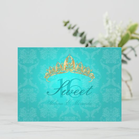 アクアダマスクスイート16/ティアラ/ターコイズ招待状 招待状 (スタンド正面)