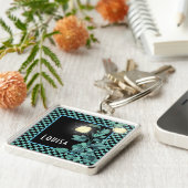 アクアチェッカーボードパーソナライズされたフローラ キーホルダー (側面)