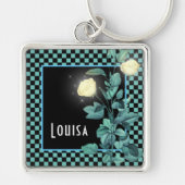 アクアチェッカーボードパーソナライズされたフローラ キーホルダー (正面)