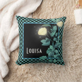 アクアチェッカーボードパーソナライズされたフローラ クッション (ブランケット)