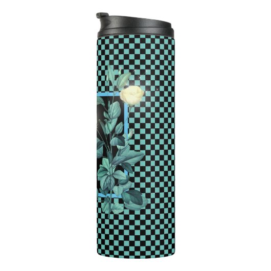 アクアチェッカーボードパーソナライズされたフローラ タンブラー (回転右)