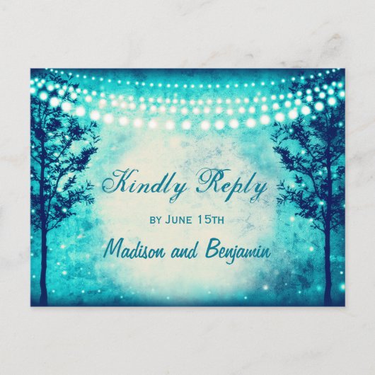 アクアツリーストリングライトウェディングRSVPポストカード インビテーションポストカード (正面)