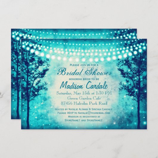 アクアツリーストリングライトブライダルシャワー招待状 招待状 (正面/裏面)