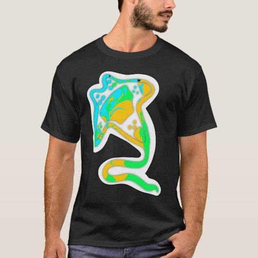 アクアティックな鮮やかな色のエイ Tシャツ (正面)