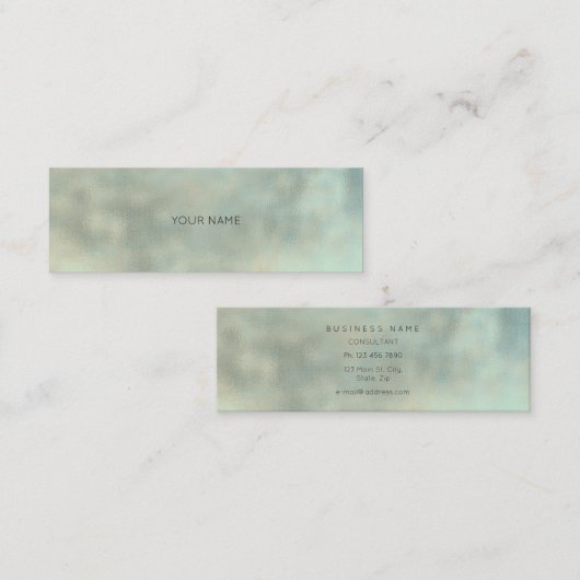 アクアティファニーグレー金ゴールドリネンミニマルテクスチャアーバン スキニー名刺 (正面/裏面)