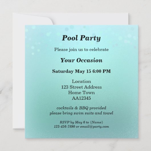 アクアティール（緑がかった色）きらめくプールパーティの招待状 招待状 (正面)