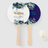 アクアティール(緑がかった色)とネイビーピーニーブーケ結婚ス ハンドファン (正面&裏面)