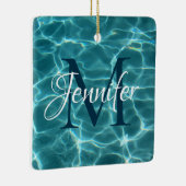 アクアティール(緑がかった色)とホワイトスイミングプールフォトモノグラム セラミックオーナメント (右)
