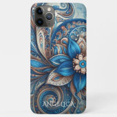 アクアティール(緑がかった色)アズールブルーベージュペイズリーアートパターン Case-Mate iPhoneケース (裏面)