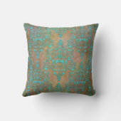 アクアティール（緑がかった色）オーバーブラウンヴィンテージダマスクデザイン クッション (裏面)