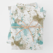 アクアティール（緑がかった色）クリームウォーターカラー絞り染め抽象芸術 ラッピングペーパーシート (インサイチュ)