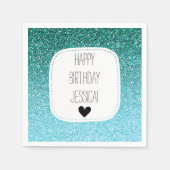 アクアティール（緑がかった色）グラデーションフェイクグリッター スタンダードカクテルナプキン (正面)