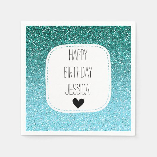 アクアティール（緑がかった色）グラデーションフェイクグリッター スタンダードカクテルナプキン (正面)