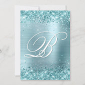 アクアティール(緑がかった色)グリッター淡い色のブルーフォイル50th誕生日 招待状 (正面)