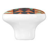 アクアティール(緑がかった色)グリーンオレンジタウペベージュトリバルアート セラミックノブ (側面)