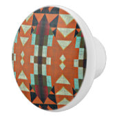 アクアティール（緑がかった色）グリーンオレンジタウペベージュトリバルアート セラミックノブ (右)