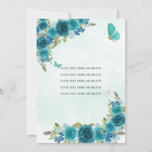 アクアティール（緑がかった色）グリーン金ゴールドフローラプリンセスキンセアニラ 招待状 (裏面)