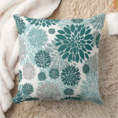 アクアティール（緑がかった色）グレイ花柄 クッション (ブランケット)