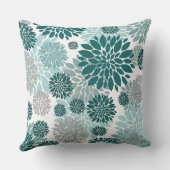 アクアティール（緑がかった色）グレイ花柄 クッション (裏面)