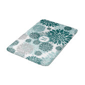 アクアティール（緑がかった色）グレーフラワーの図柄 バスマット (アングル)