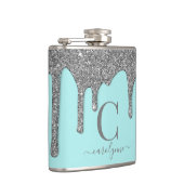 アクアティール（緑がかった色）シルバースパークルグリッタードリップスモノグラム フラスク (右)