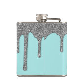 アクアティール（緑がかった色）シルバースパークルグリッタードリップスモノグラム フラスク (裏面)