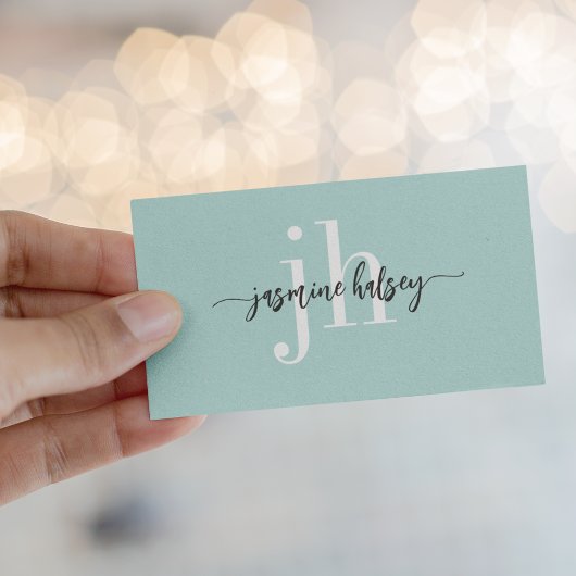 アクアティール(緑がかった色)シンプル名およびイニシャル名刺 名刺