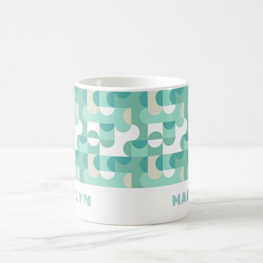 アクアティール(緑がかった色)シーホムミントグリーンミッドセンチュリーパター コーヒーマグカップ (中央)