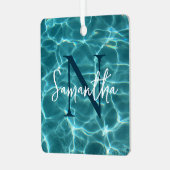 アクアティール(緑がかった色)スイミングプールフォトモノグラムの メタルオーナメント (正面左)