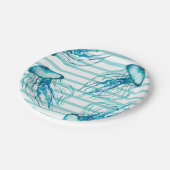 アクアティール(緑がかった色)ストライプズウォーターカラークラゲ ペーパープレート (アングル)