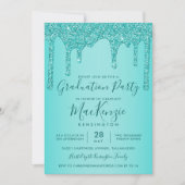 アクアティール(緑がかった色)スパークルグリッタードリップス卒業パーティー 招待状 (正面)