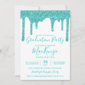 アクアティール(緑がかった色)スパークルグリッタードリップス卒業パーティーI 招待状 (正面)