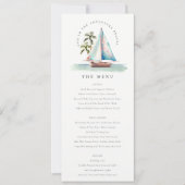 アクアティール（緑がかった色）セイボートパームシー結婚スケープズメニューカード 招待状 (正面)