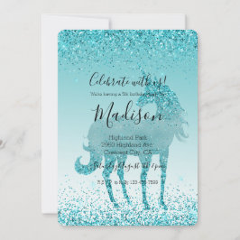 アクアティール（緑がかった色）ターコイズスパークルユニコーン 招待状