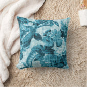 アクアティール（緑がかった色）ターコイズブルーフローラトイル織物第5番 クッション (ブランケット)