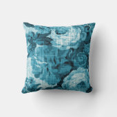 アクアティール（緑がかった色）ターコイズブルーフローラトイル織物第5番 クッション (裏面)